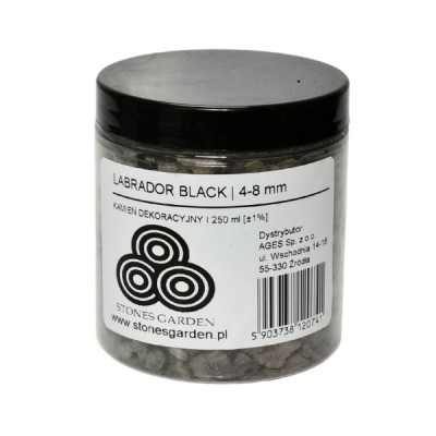 Zuschlagstoff Labrador Black 4-8mm in einem Plastikgefäß